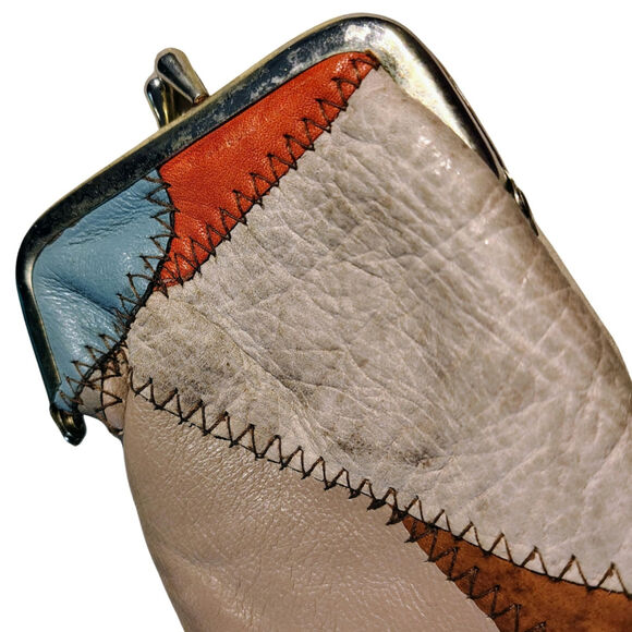 1970s Cigarette Holder Kiss Closure Pouch Pocket Patchwork Leather Multi-Color - Picture 2 of 7
